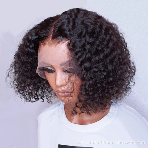 Ready to ship frontal wig virgin hair deep wave 13x4 swiss lace front wigs human hair deep curly peruvian bob hd closure wig